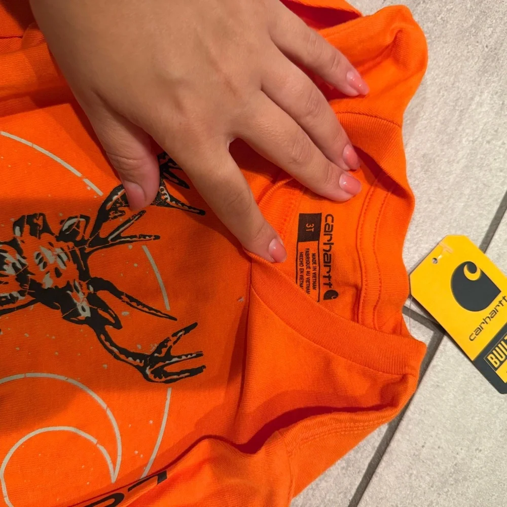 Carhartt Orange Crewneck Shirt with Black Deer Graphic